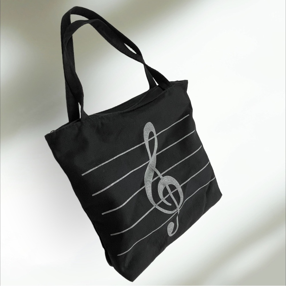 Black Musical Note Tote Bag, EUC!